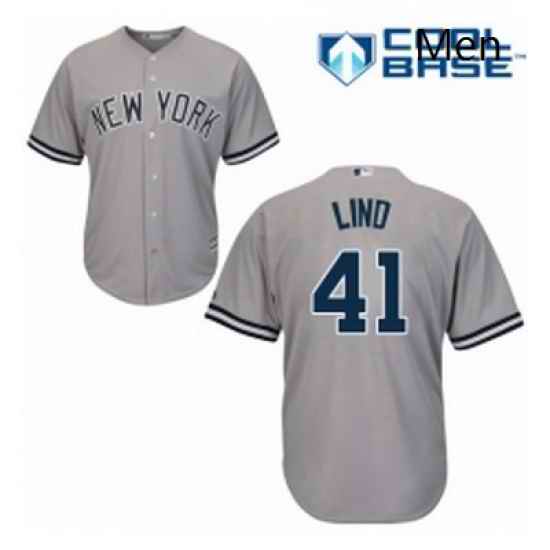 Mens Majestic New York Yankees 41 Adam Lind Replica Grey Road MLB Jersey